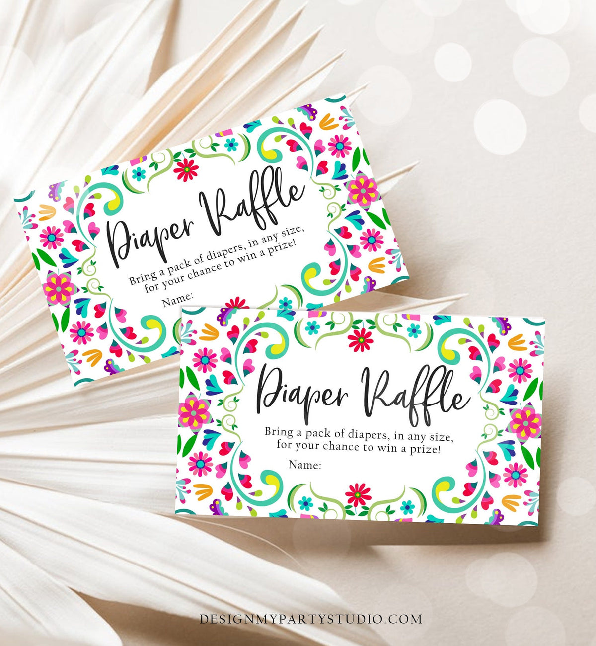 Editable Diaper Raffle Ticket Floral Fiesta Baby Shower Diaper Game Succulent Diaper Ticket Flowers Game Corjl Template Printable 0466