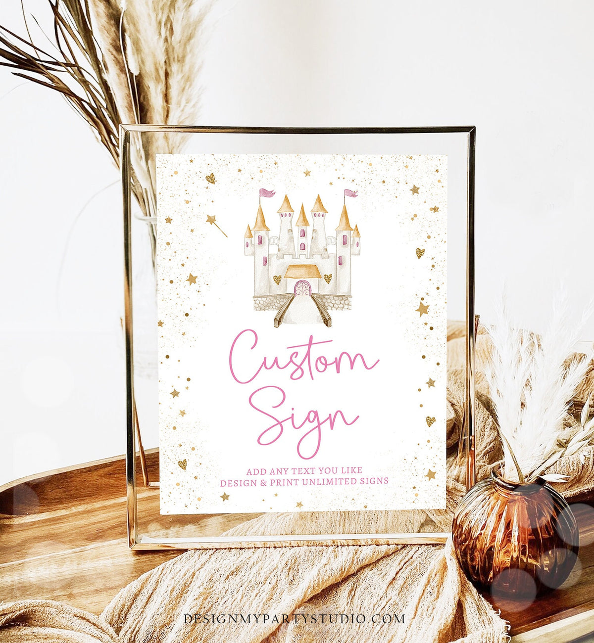 Editable Custom Sign Princess Castle Birthday Once Upon a Time Royal Pink Girl Magical Table Decor Digital Download Template Printable 0477
