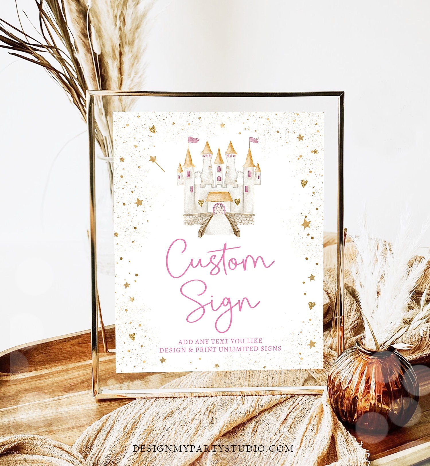 Editable Custom Sign Princess Castle Birthday Once Upon a Time Royal Pink Girl Magical Table Decor Digital Download Template Printable 0477