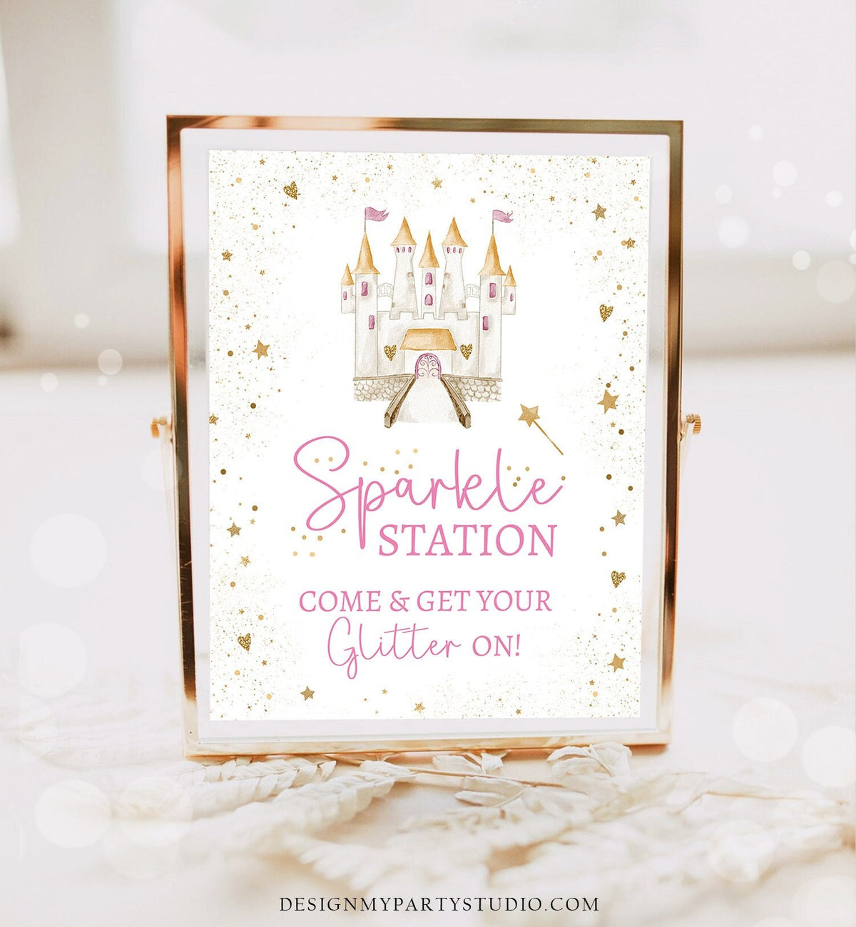 Princess Sparkle Station Sign Princess Castle Birthday Party Sign Pink Gold Princess Decoration Dress-Up Instant Download Printable 0477
