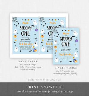 Editable Halloween 1st Birthday Invitation Boy Blue Ghost Costume Party Kids Spooky One First Download Printable Template Corjl 0009 0418