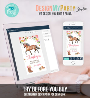 Editable Cowgirl Favor Tags Tags Horse Birthday Party Favor Thank you Tags Girl Horse Party Floral Download Template PRINTABLE Corjl 0408