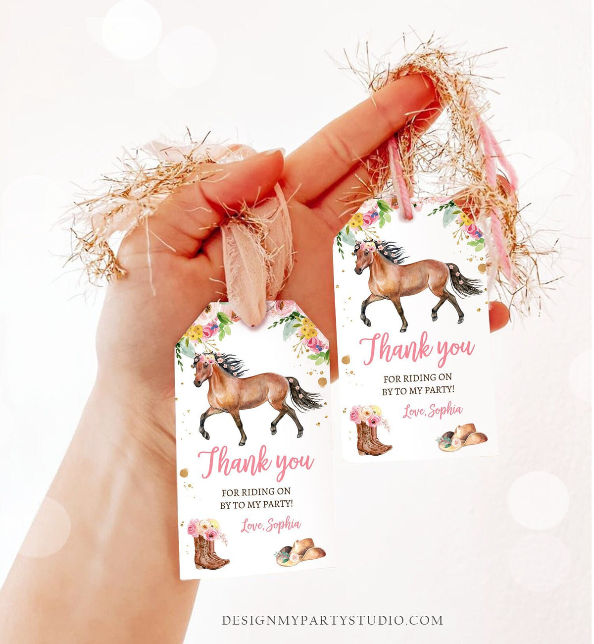 Editable Cowgirl Favor Tags Tags Horse Birthday Party Favor Thank you Tags Girl Horse Party Floral Download Template PRINTABLE Corjl 0408