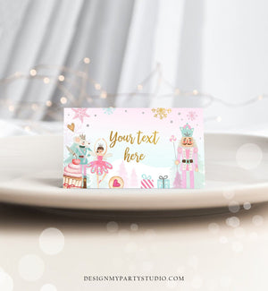 Editable Nutcracker Birthday Food Tent Cards Pink Gold Labels Girl Winter Party Place Cards Land of Sweets Printable Template Corjl 0352