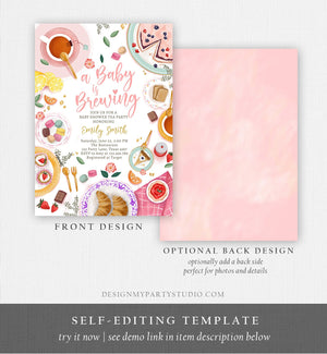 Editable Tea Party Baby Shower Invitation Tea Shower Sprinkle Floral Pink Gold Blush Brunch Pastry Download Corjl Template Printable 0478
