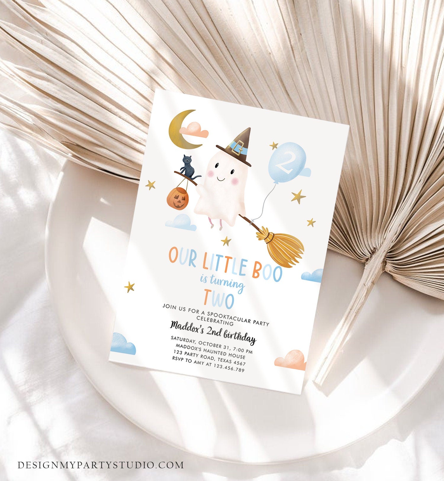 Editable Halloween 2nd Birthday Invitation Pink Ghost Costume Party Girl Pink Boo Spooktacular Spooky Digital Template Printable 0479 0009