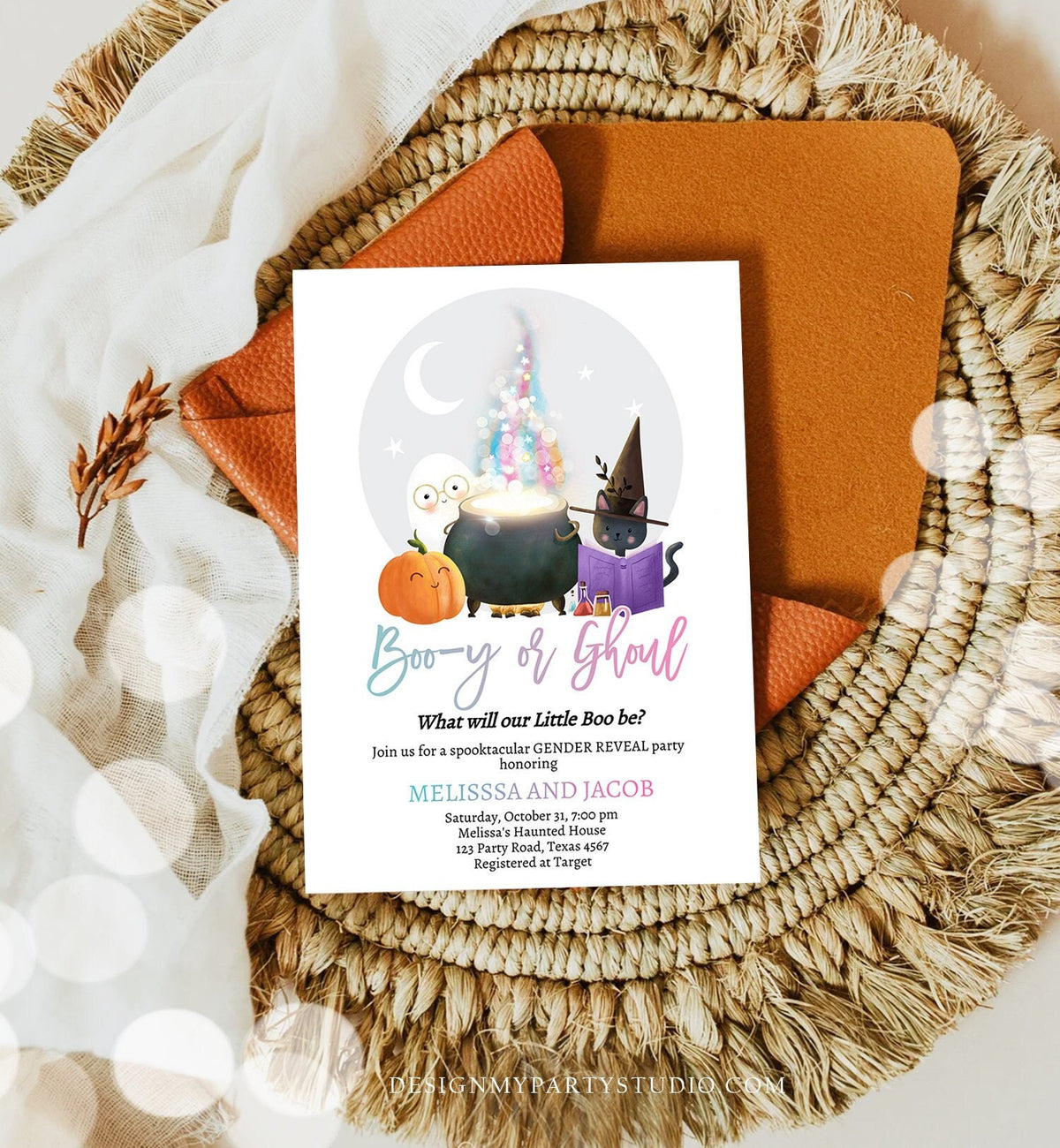Editable Halloween Gender Reveal Invitation Little Boo Ghost Boo-y or Ghoul Pink Blue Ghost Halloween Digital Template Printable 0480 0009
