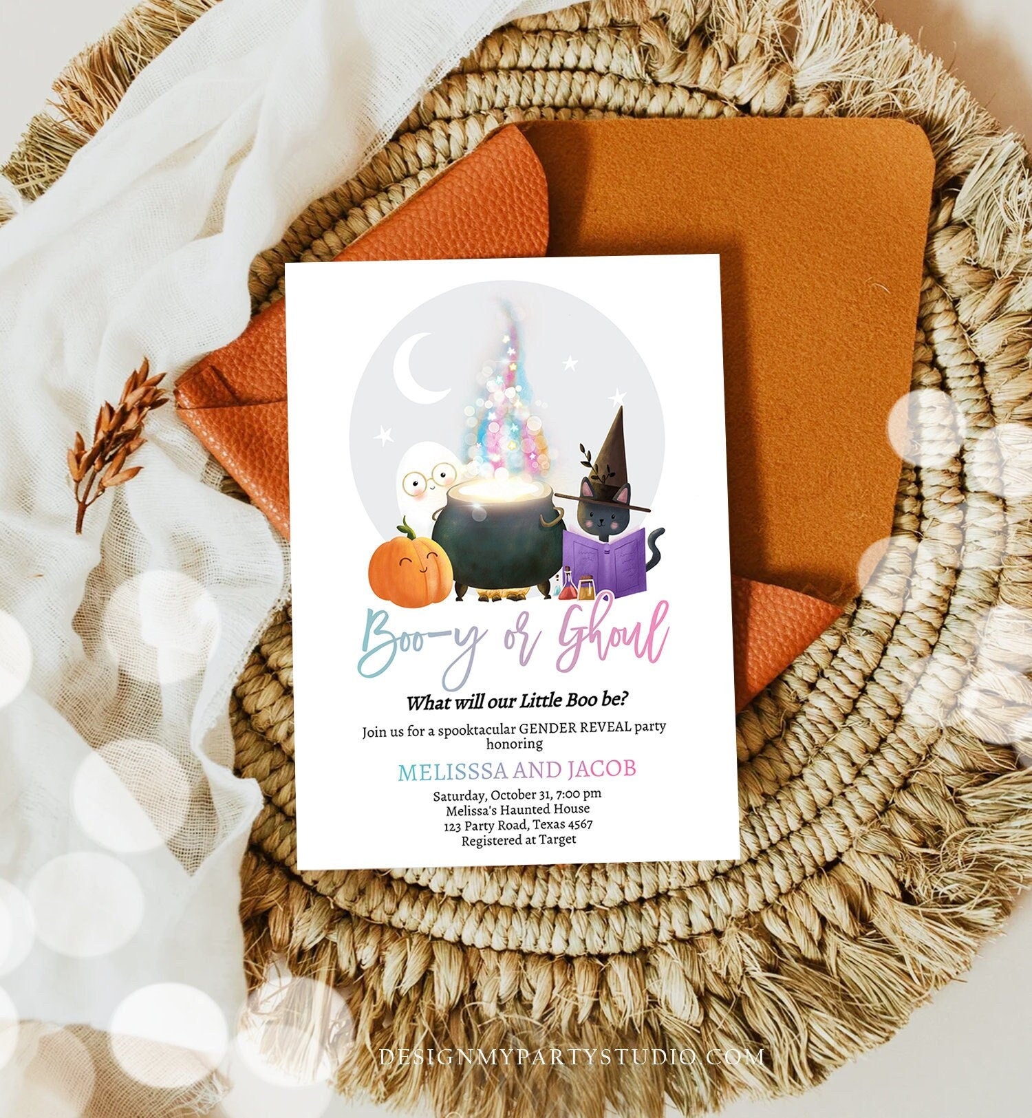Editable Halloween Gender Reveal Invitation Little Boo Ghost Boo-y or Ghoul Pink Blue Ghost Halloween Digital Template Printable 0480 0009