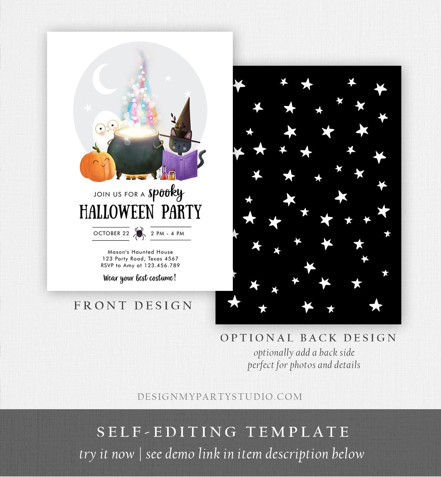 Editable Halloween Party Invitation Halloween Birthday Kids Costume Party Spooky Celebration Digital Evite Template Printable 0480 0009
