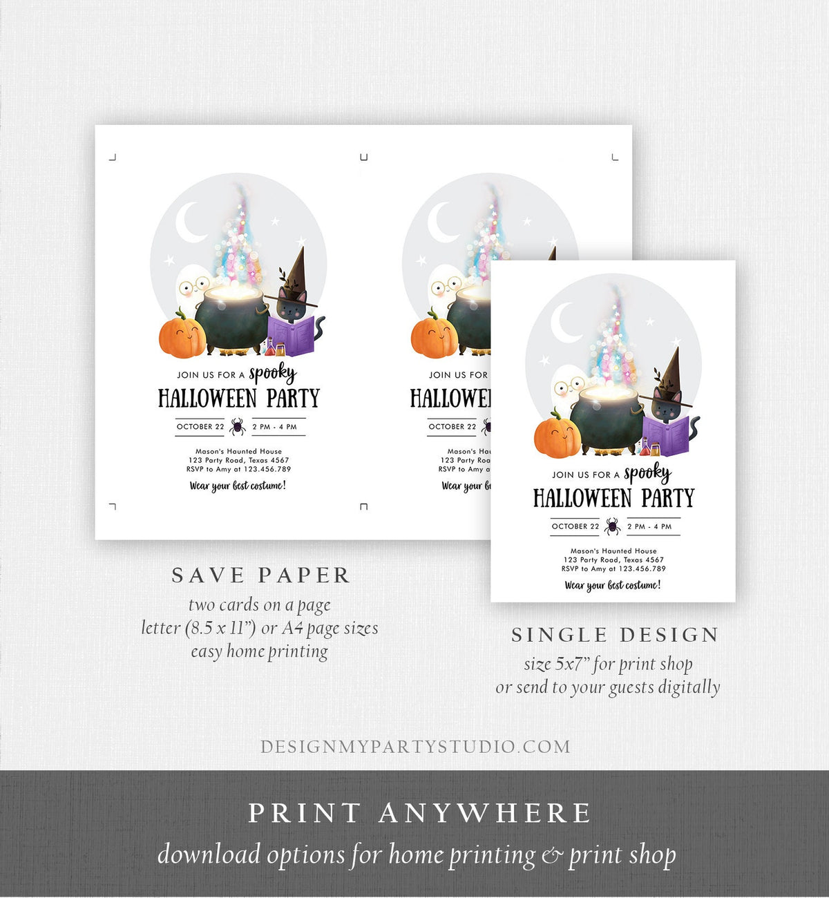 Editable Halloween Party Invitation Halloween Birthday Kids Costume Party Spooky Celebration Digital Evite Template Printable 0480 0009