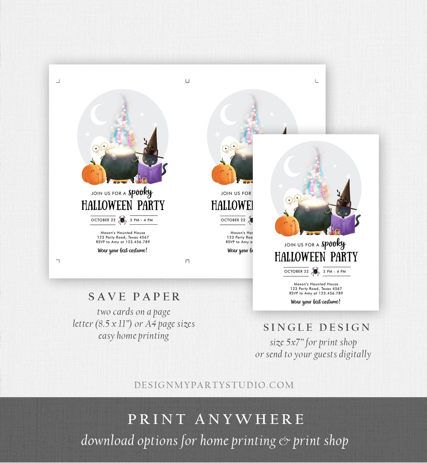 Editable Halloween Party Invitation Halloween Birthday Kids Costume Party Spooky Celebration Digital Evite Template Printable 0480 0009