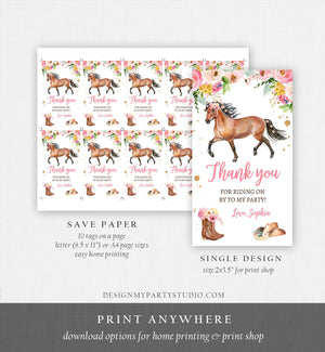 Editable Cowgirl Favor Tags Tags Horse Birthday Party Favor Thank you Tags Girl Horse Party Floral Download Template PRINTABLE Corjl 0408