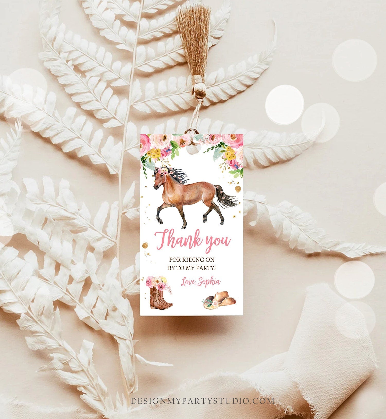 Editable Cowgirl Favor Tags Tags Horse Birthday Party Favor Thank you Tags Girl Horse Party Floral Download Template PRINTABLE Corjl 0408