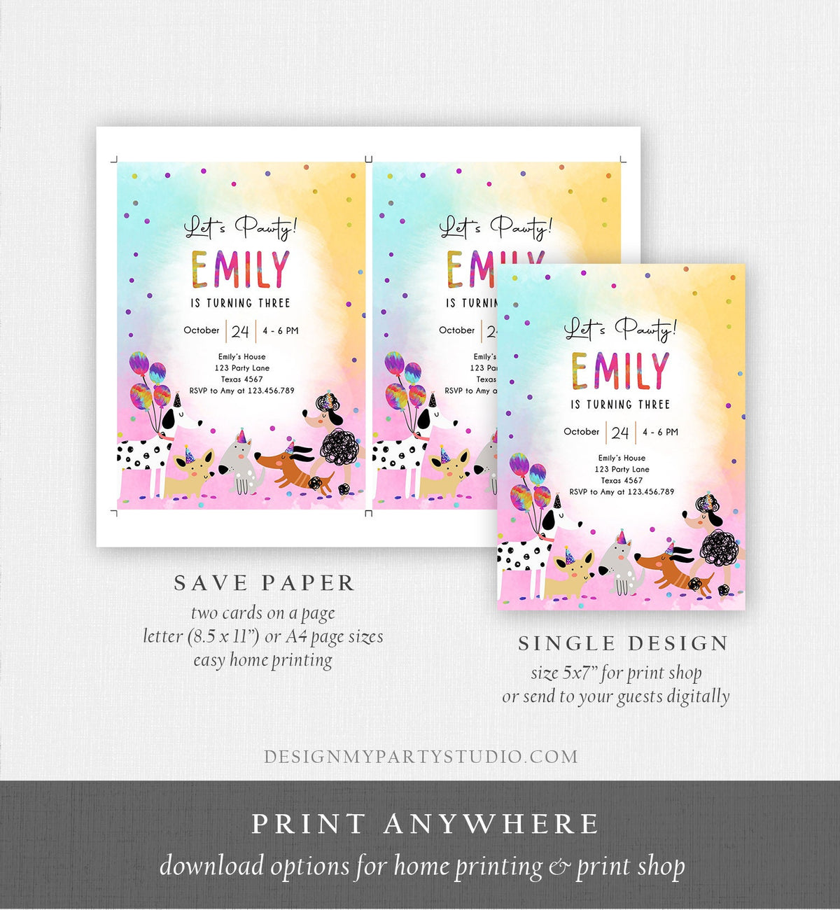 Editable Dog Birthday Party Invitation Puppy Birthday Invite Pink Girl Pawty Birthday Animal Pet Vet Download Printable Template Corjl 0484