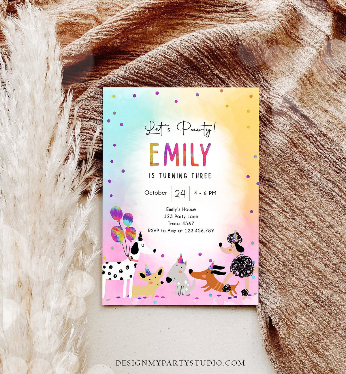 Editable Dog Birthday Party Invitation Puppy Birthday Invite Pink Girl Pawty Birthday Animal Pet Vet Download Printable Template Corjl 0484