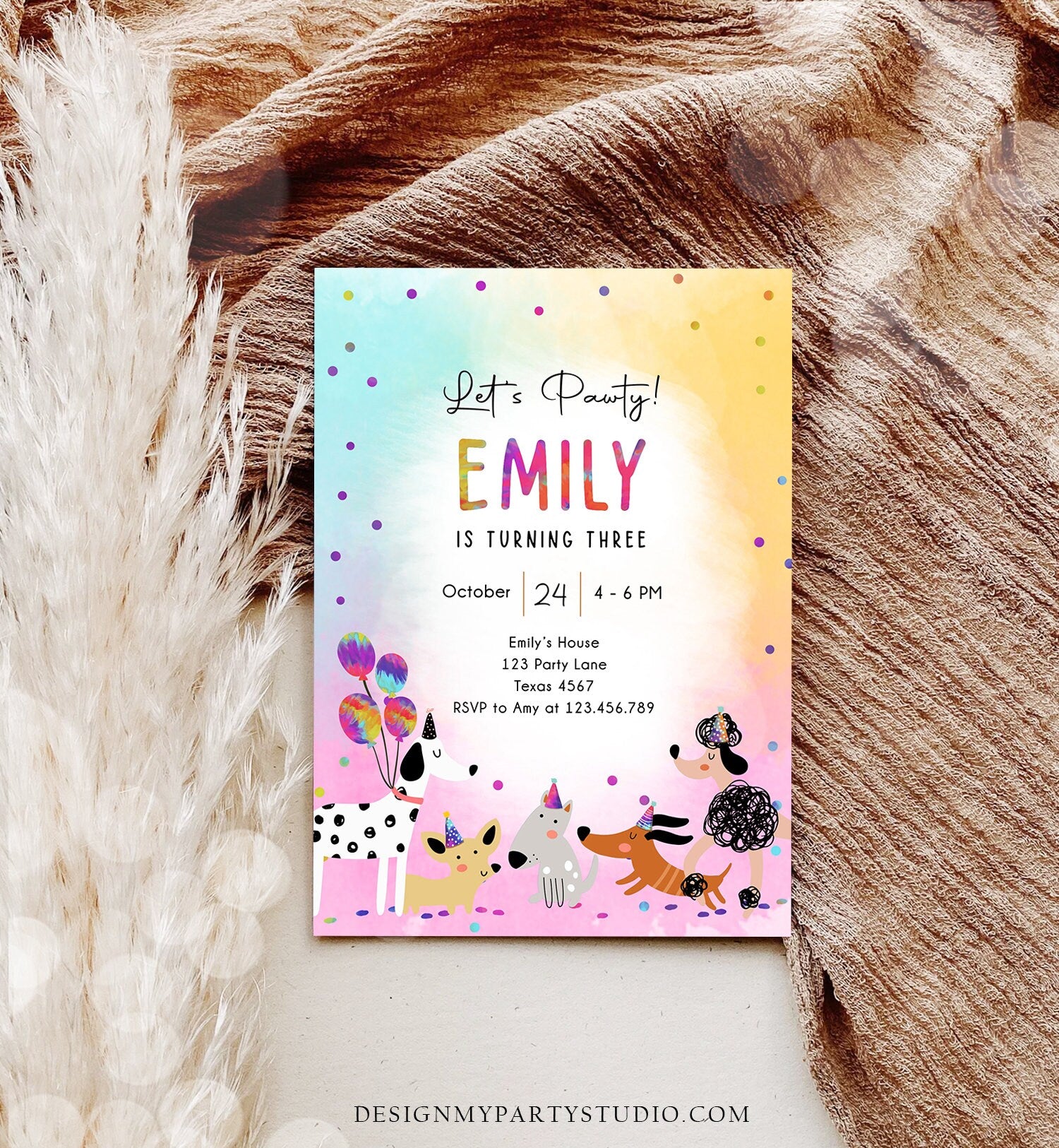 Editable Dog Birthday Party Invitation Puppy Birthday Invite Pink Girl Pawty Birthday Animal Pet Vet Download Printable Template Corjl 0484