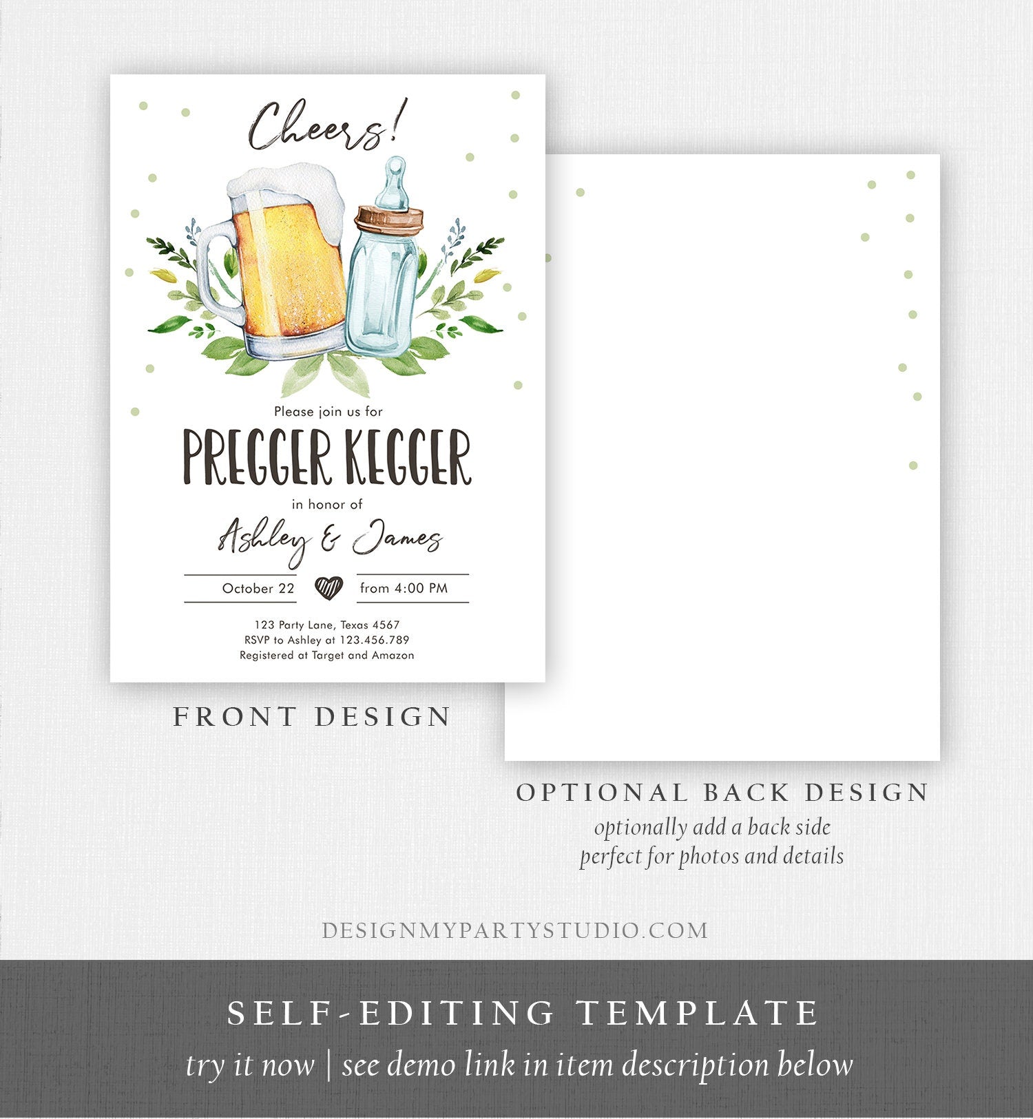 Editable Pregger Kegger Invitation Bottle and Beers Baby Shower Cheers Coed Couples Shower Download Corjl Template Printable 0190