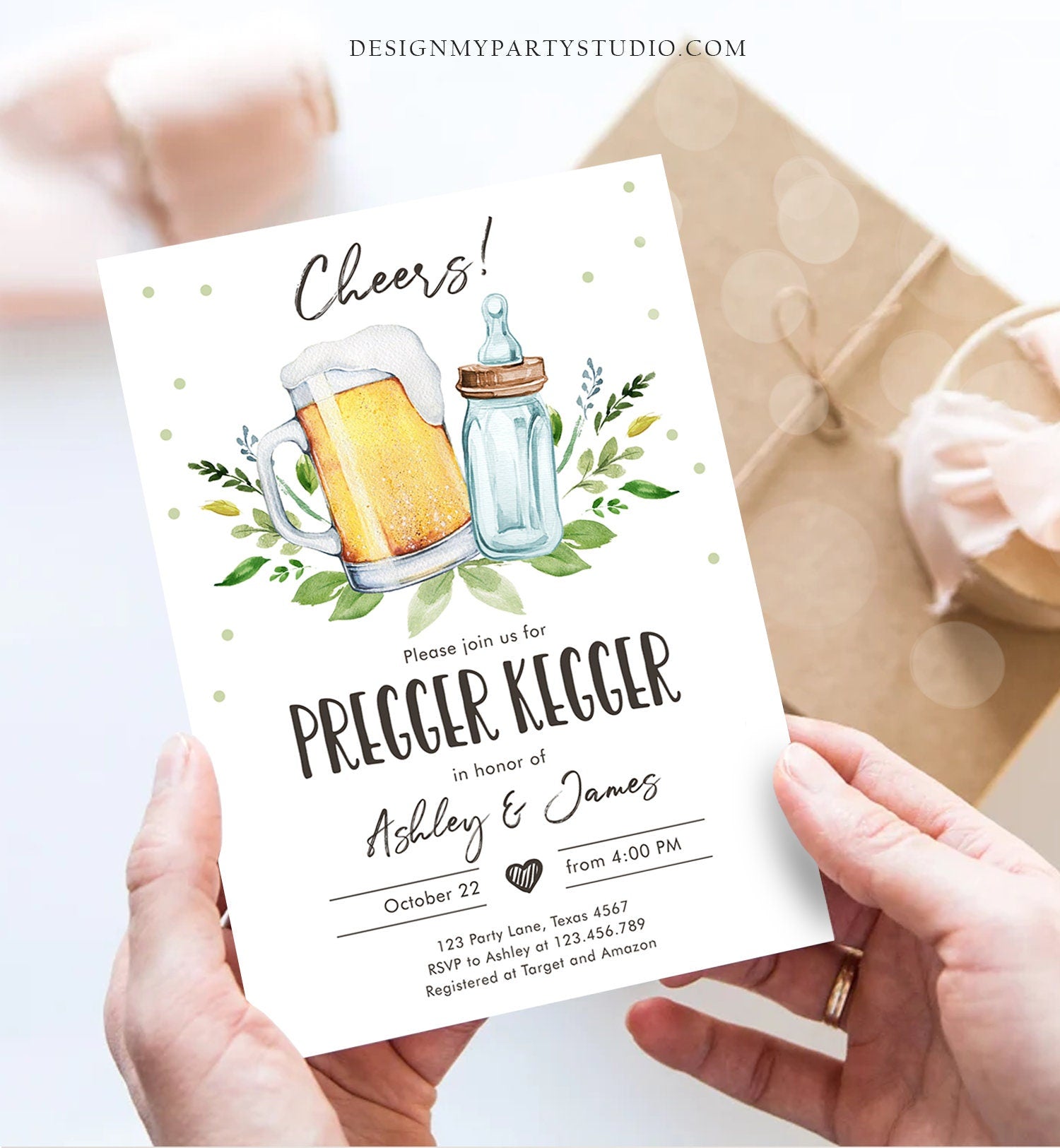 Editable Pregger Kegger Invitation Bottle and Beers Baby Shower Cheers Coed Couples Shower Download Corjl Template Printable 0190