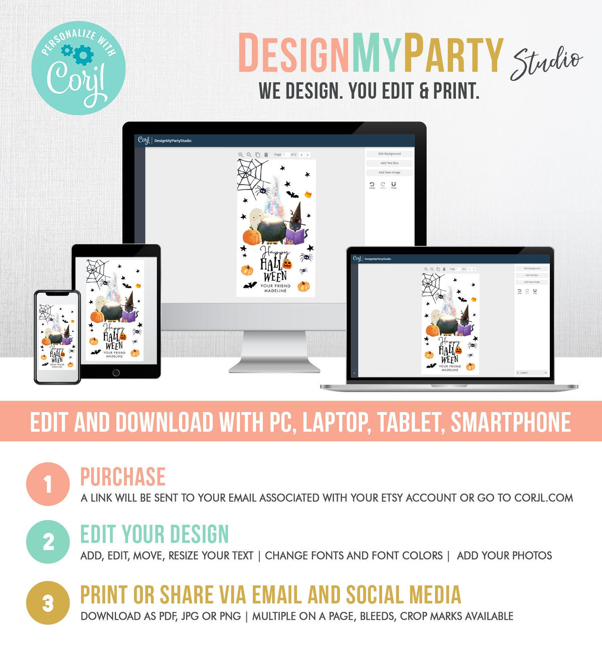 Editable Happy Halloween Gift Tags Trick Or Treat Favor Tag Spooky Ghost Treat Tag Digital Download Template Printable 0261 0480 0009