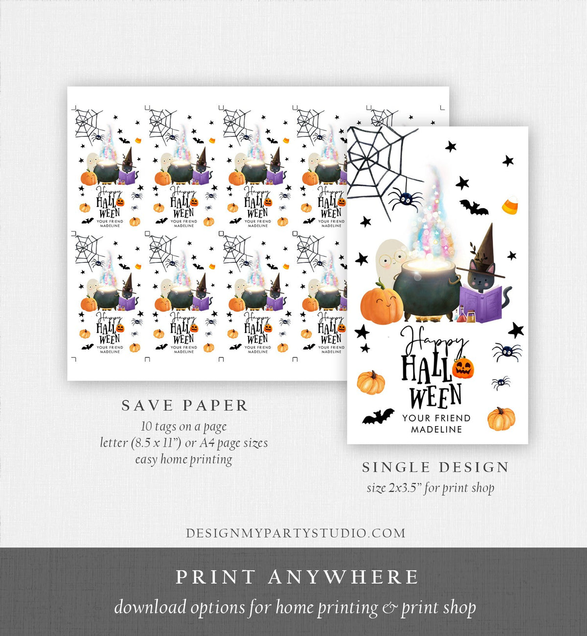 Editable Happy Halloween Gift Tags Trick Or Treat Favor Tag Spooky Ghost Treat Tag Digital Download Template Printable 0261 0480 0009