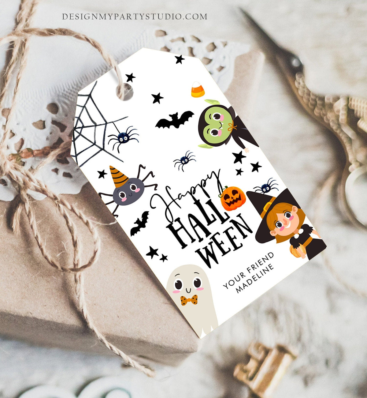 Editable Happy Halloween Gift Tags Trick Or Treat Favor Tags Ghost Treat Tag Personalized Download Printable Template Corjl 0261 0009