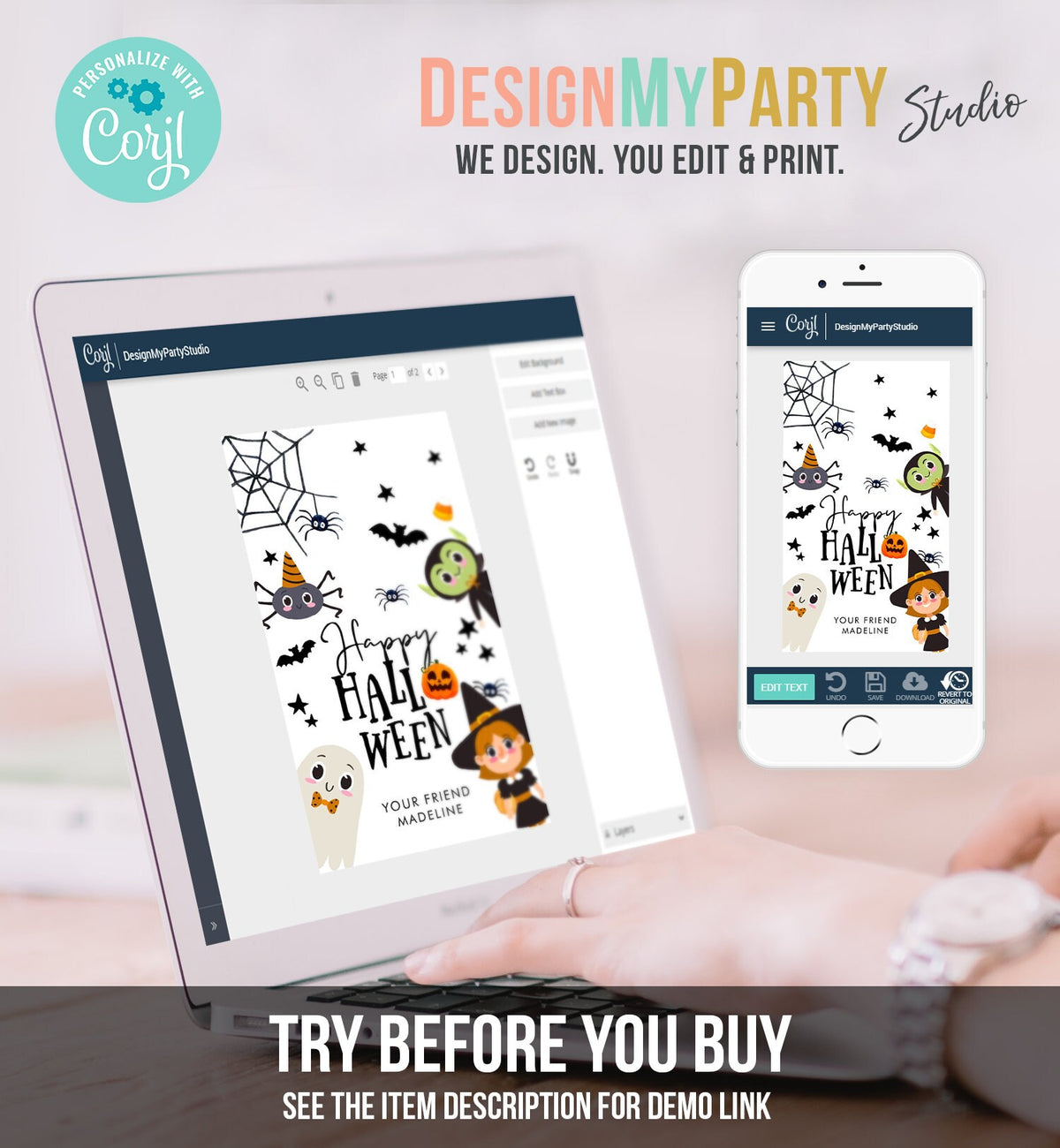 Editable Happy Halloween Gift Tags Trick Or Treat Favor Tags Ghost Treat Tag Personalized Download Printable Template Corjl 0261 0009