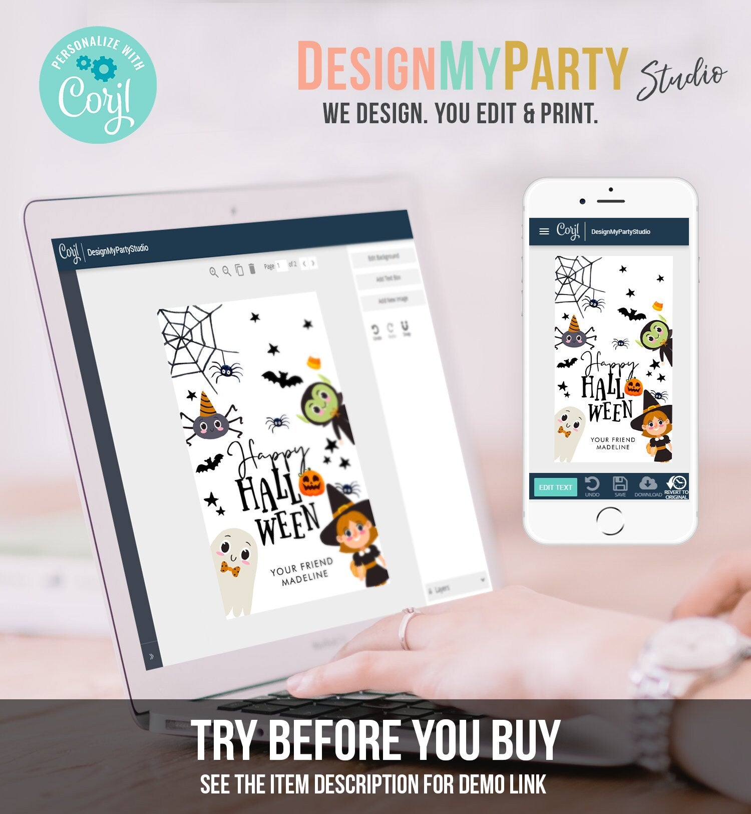 Editable Happy Halloween Gift Tags Trick Or Treat Favor Tags Ghost Treat Tag Personalized Download Printable Template Corjl 0261 0009