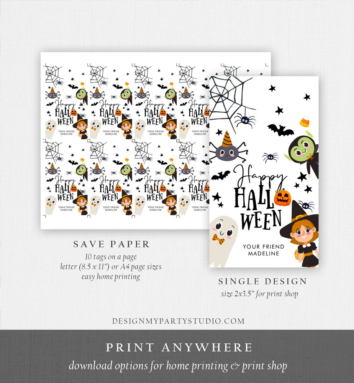 Editable Happy Halloween Gift Tags Trick Or Treat Favor Tags Ghost Treat Tag Personalized Download Printable Template Corjl 0261 0009
