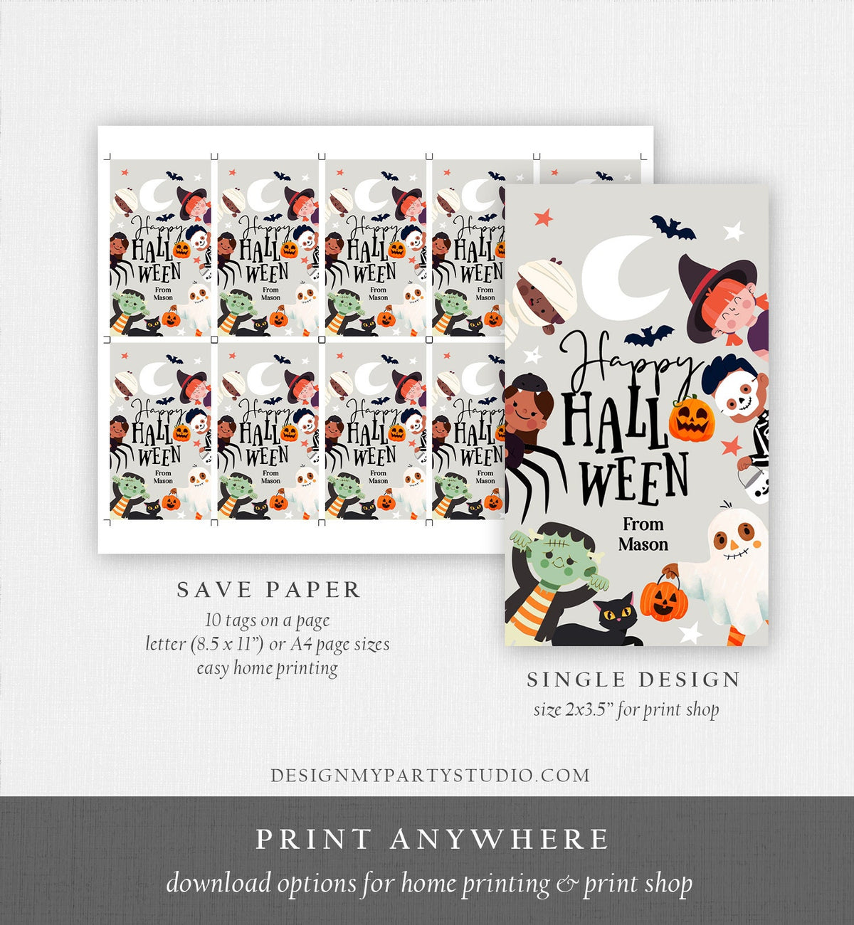 Editable Happy Halloween Gift Tags Trick Or Treat Favor Tags Ghost Treat Tag Personalized Download Printable Template 0473 0261 0009