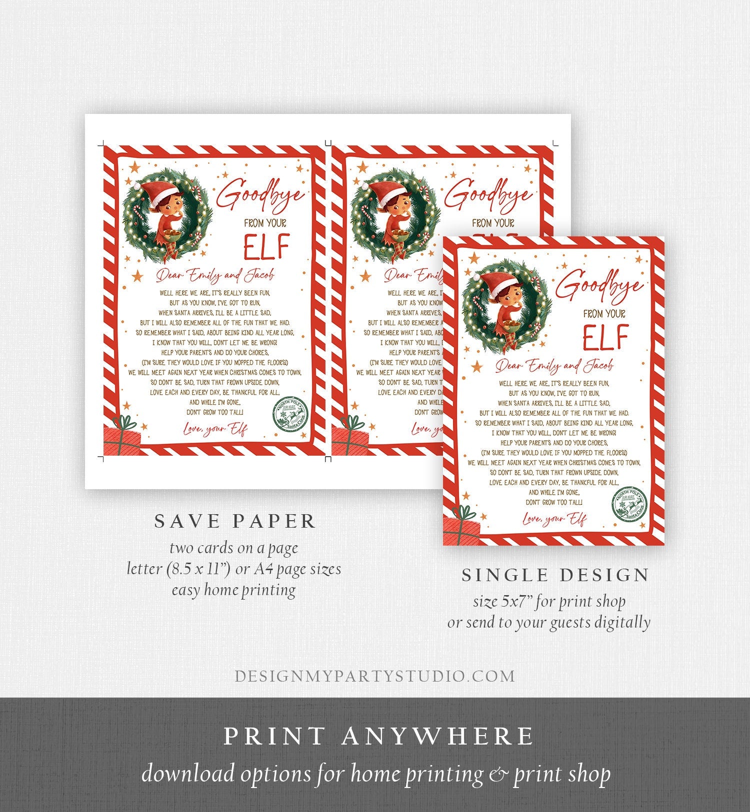 Editable Elf Goodbye Letter Departure Letter Christmas Goodbye from Your Elf Christmas Elf Letter Santa Claus Poem Printable Template 0481