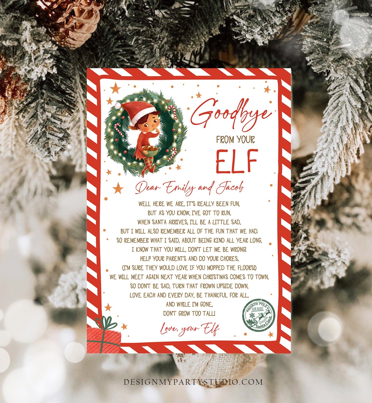 Editable Elf Goodbye Letter Departure Letter Christmas Goodbye from Your Elf Christmas Elf Letter Santa Claus Poem Printable Template 0481