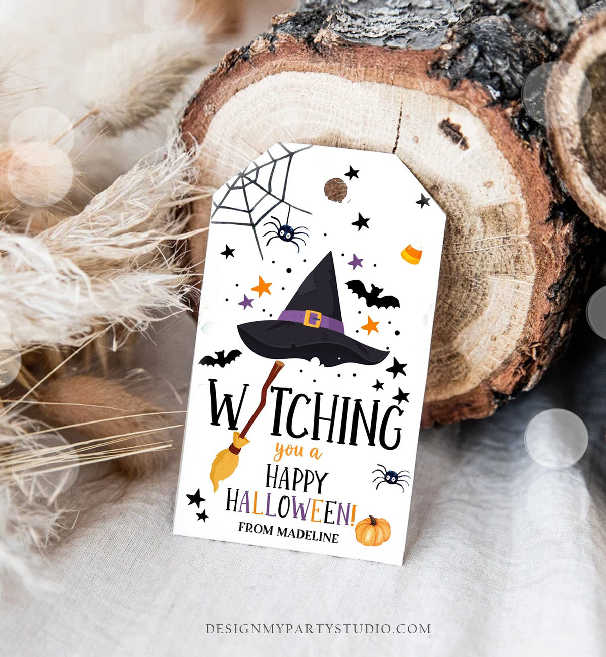 Editable Halloween Favor Tags Witching You a Happy Halloween Trick Or Treat Favor Halloween Party Digital Download Template Printable 0261