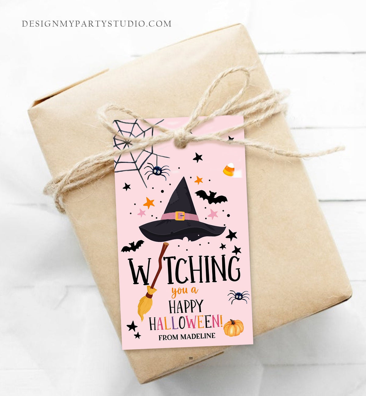 Editable Halloween Favor Tags Witching You a Happy Halloween Trick Or Treat Favor Birthday Party Digital Download Template Printable 0261
