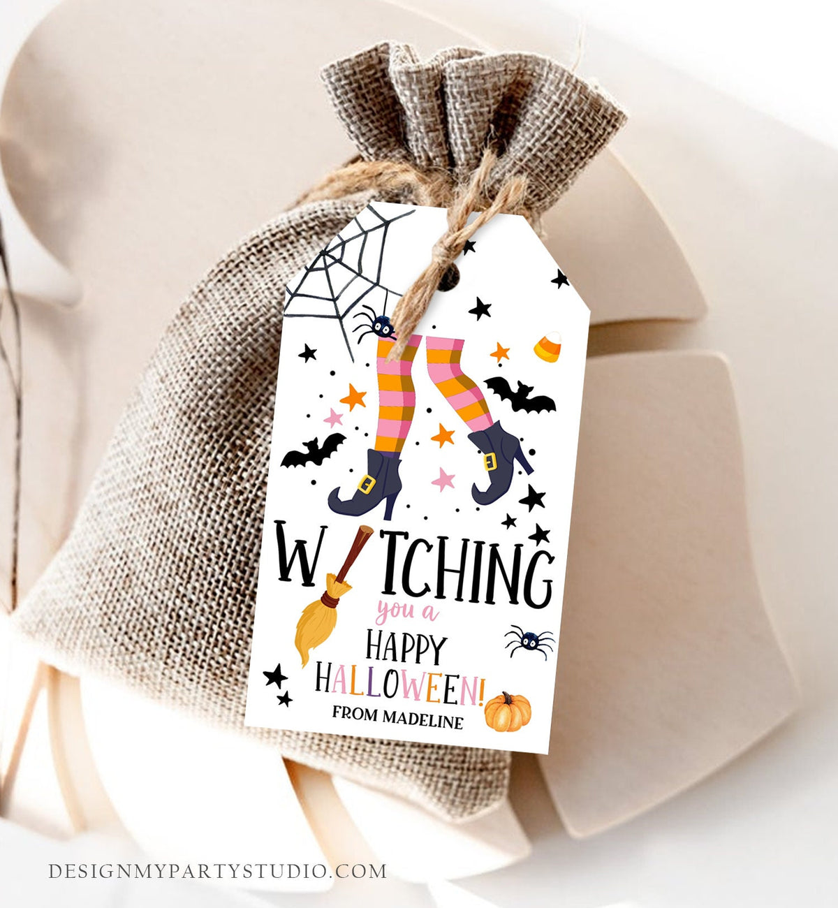 Editable Halloween Favor Tags Witching You a Happy Halloween Trick Or Treat Favor Tag Halloween Digital Download Template Printable 0261