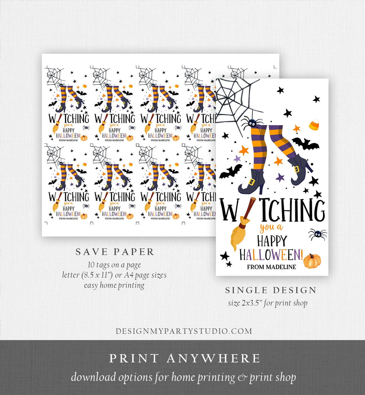 Editable Halloween Favor Tags Witching You a Happy Halloween Trick Or Treat Favor Halloween Party Digital Download Template Printable 0261