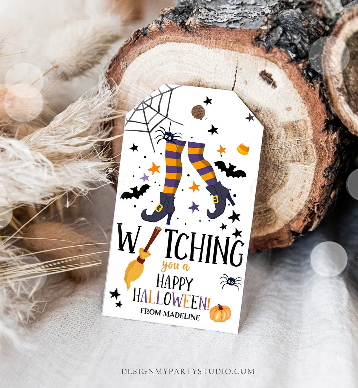 Editable Halloween Favor Tags Witching You a Happy Halloween Trick Or Treat Favor Halloween Party Digital Download Template Printable 0261