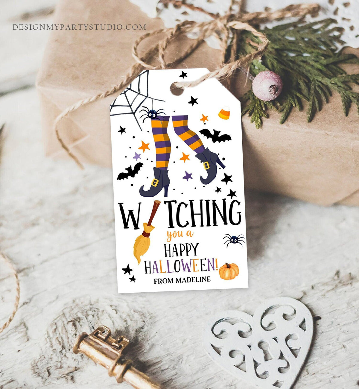 Editable Halloween Favor Tags Witching You a Happy Halloween Trick Or Treat Favor Halloween Party Digital Download Template Printable 0261