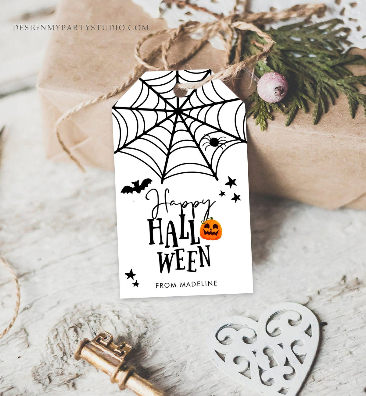 Editable Happy Halloween Gift Tags Trick Or Treat Favor Tags Spiderweb Treat Bag Spooky Personalized Download Printable Corjl 0261 0009