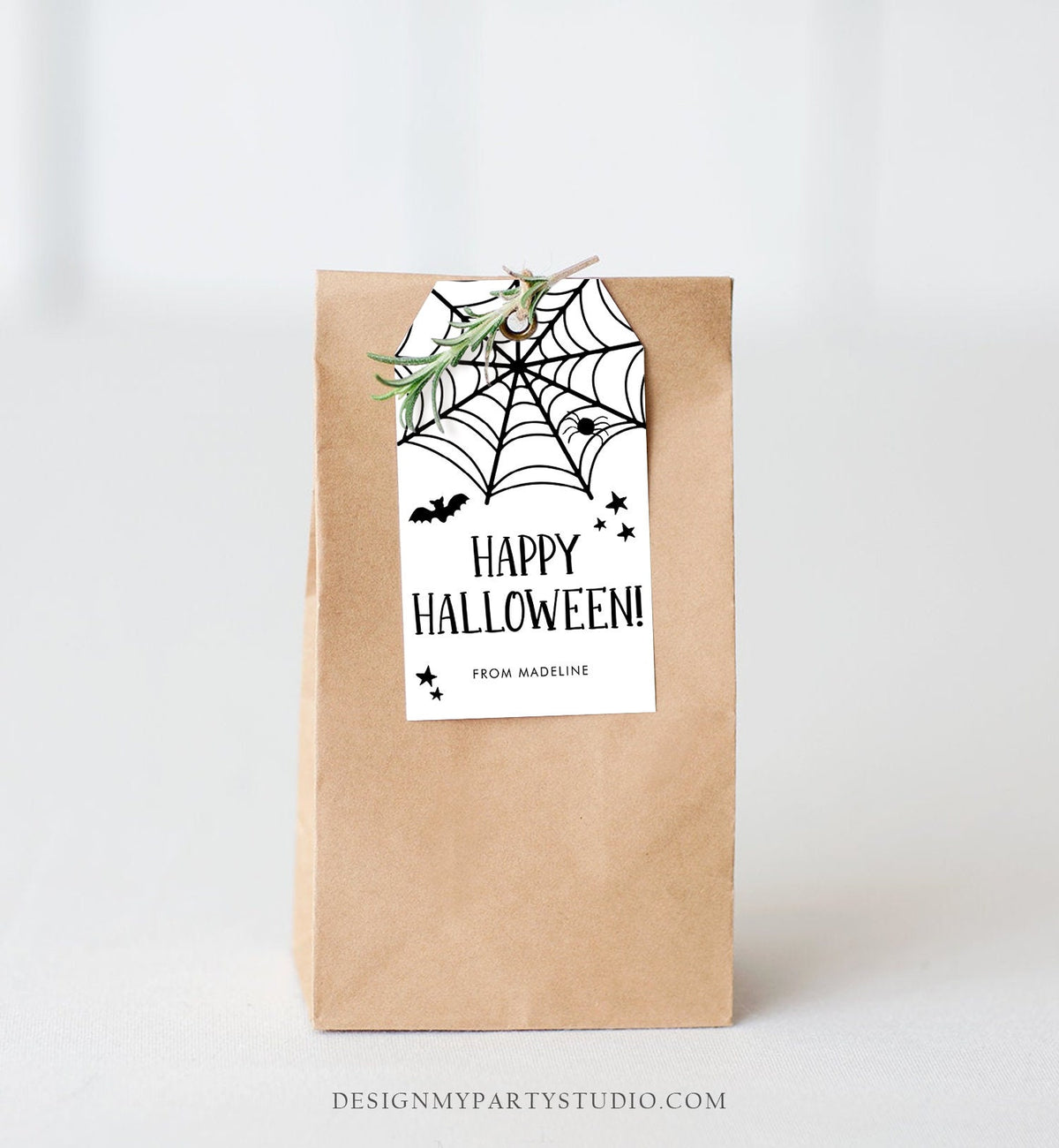 Editable Happy Halloween Gift Tags Trick Or Treat Favor Tags Spiderweb Treat Bag Spooky Personalized Download Template Printable 0261 0009