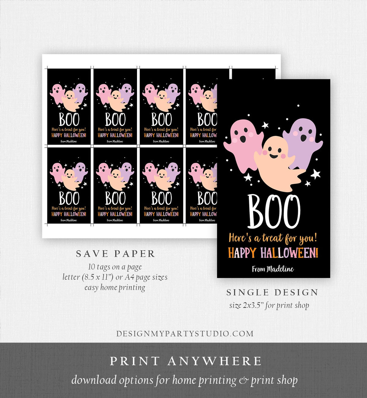Editable Halloween Favor Tags Boo Gift Tags Costume Party Trick Or Treat Favor Tags Halloween Party Digital Download Template Printable 0261