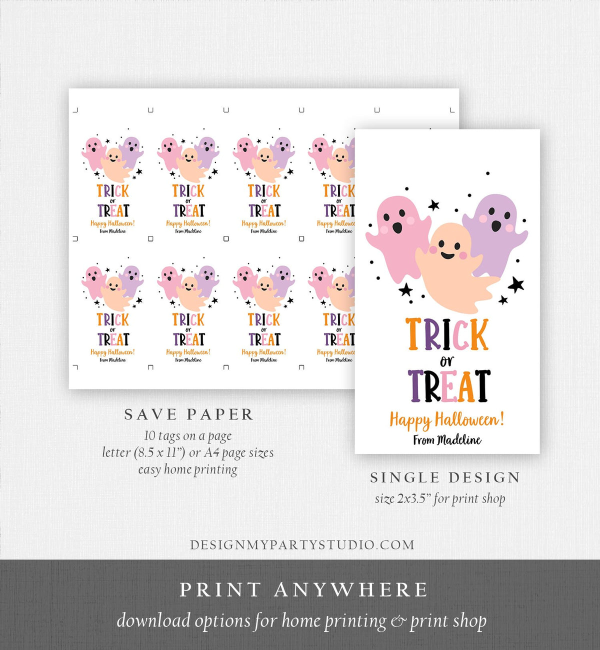 Editable Trick or Treat Tags Halloween Favor Tags Boo Gift Tags Costume Party Favor Tags Halloween Party Download Template Printable 0261
