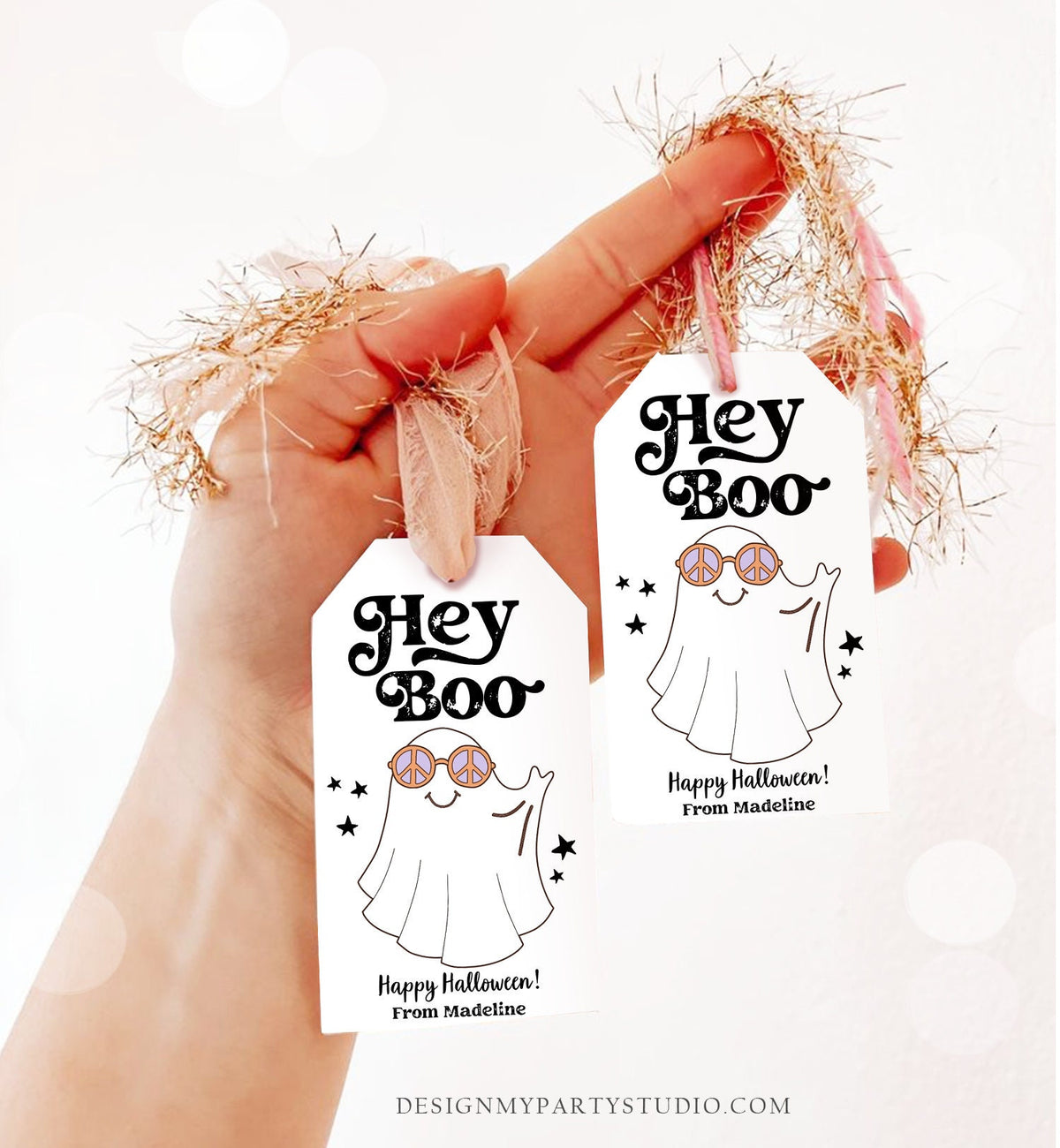 Editable Retro Halloween Favor Tags Hey Boo Gift Tags Costume Party Trick Or Treat School Classroom Digital Download Template Printable 0261