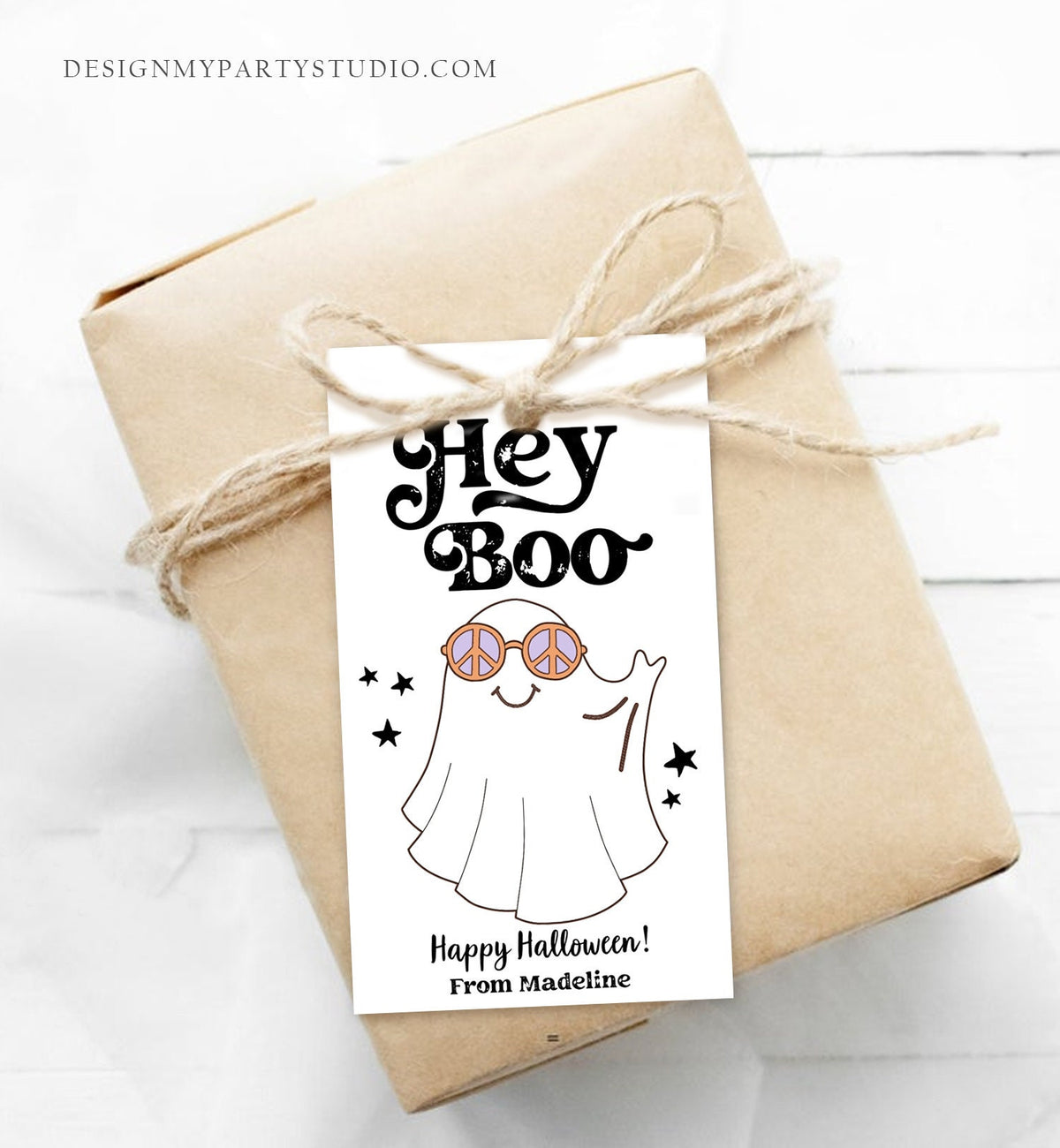 Editable Retro Halloween Favor Tags Hey Boo Gift Tags Costume Party Trick Or Treat School Classroom Digital Download Template Printable 0261