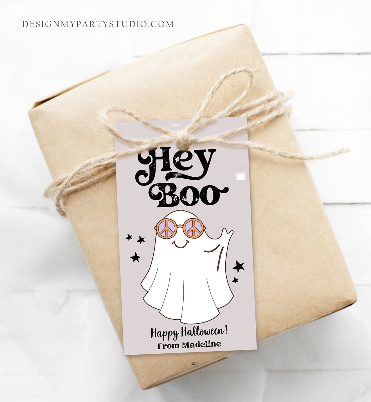 Editable Retro Halloween Favor Tags Hey Boo Gift Tags Costume Party Trick Or Treat Favor School Classroom Digital Template Printable 0261