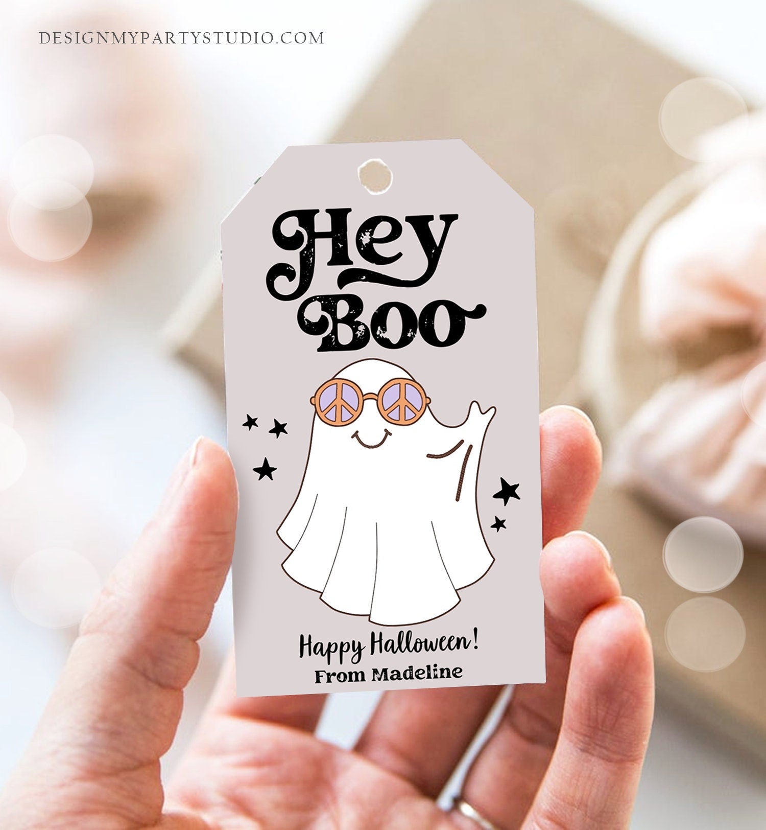 Editable Retro Halloween Favor Tags Hey Boo Gift Tags Costume Party Trick Or Treat Favor School Classroom Digital Template Printable 0261
