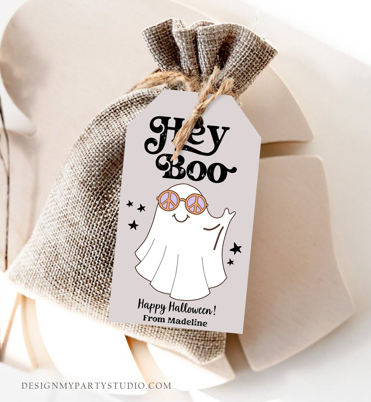 Editable Retro Halloween Favor Tags Hey Boo Gift Tags Costume Party Trick Or Treat Favor School Classroom Digital Template Printable 0261