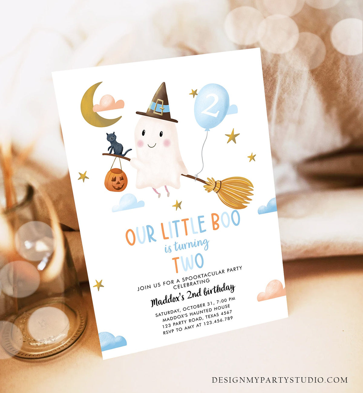 Editable Halloween 2nd Birthday Invitation Pink Ghost Costume Party Girl Pink Boo Spooktacular Spooky Digital Template Printable 0479 0009