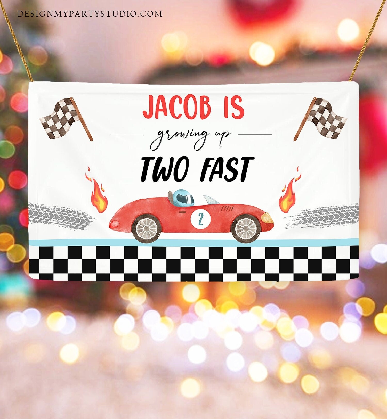 Editable Racing Car Backdrop Banner Growing Up Two Fast Birthday Boy 2nd Second 2 Fast Race Digital Download Template Printable 0424