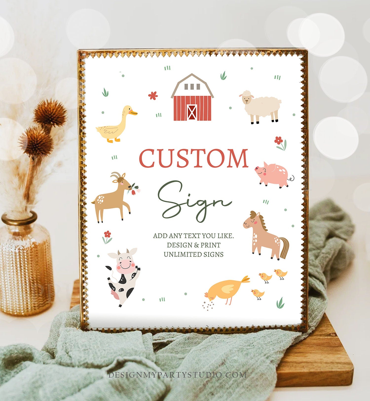 Editable Custom Sign Farm Animals Sign Pink Barnyard Birthday Decorations Boy Cow Pig Table Sign Decoration 8x10 Download PRINTABLE 0436