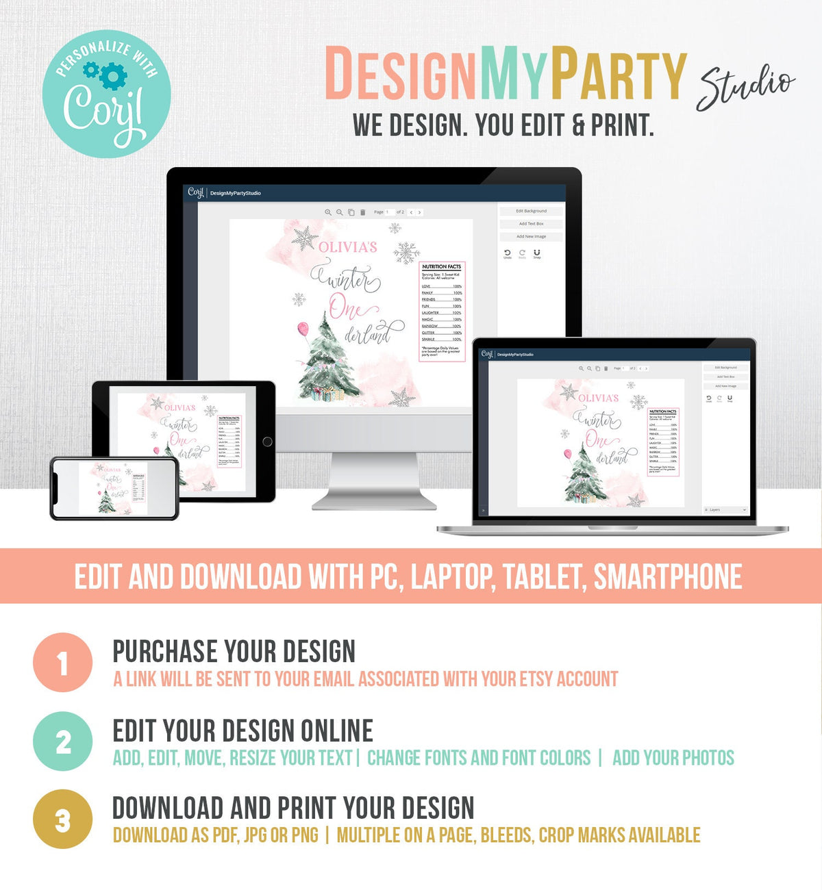 Editable Winter ONEderland Chip Bag Christmas Tree Snowflake Wonderland Girl First Birthday Decor Favors Digital Template Printable 0363